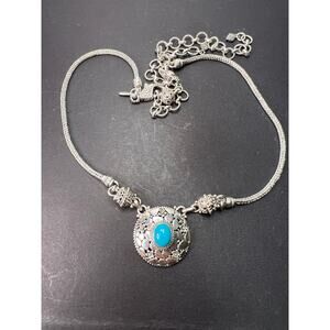 Sarda Turquoise Sterling silver Byzantine station necklace 16-25 inches